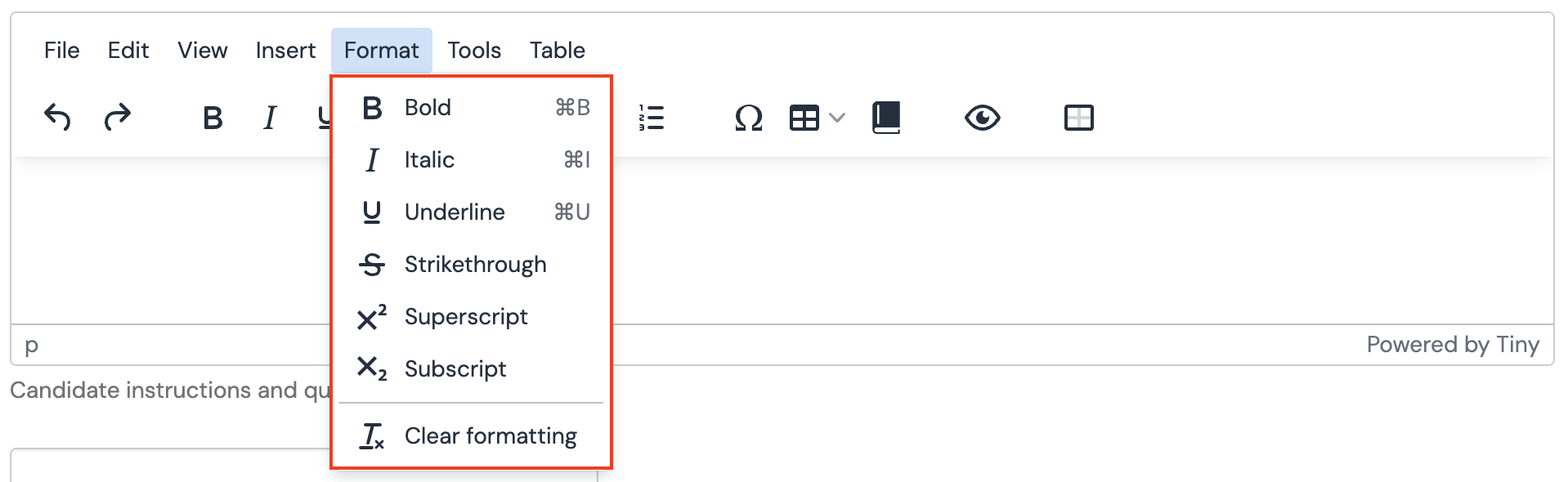 Written Summary Toolbar - Format Menu.png