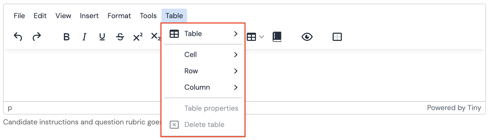 Written Summary Toolbar - Table Menu.png
