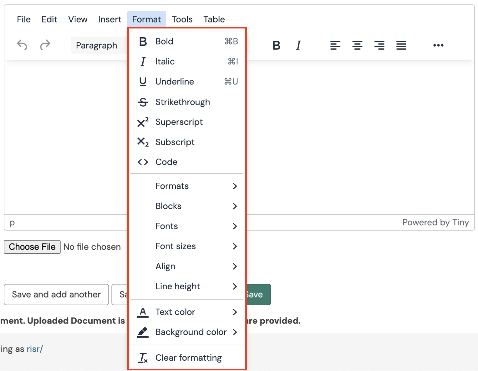 Resource Note Toolbar - Format Menu.png