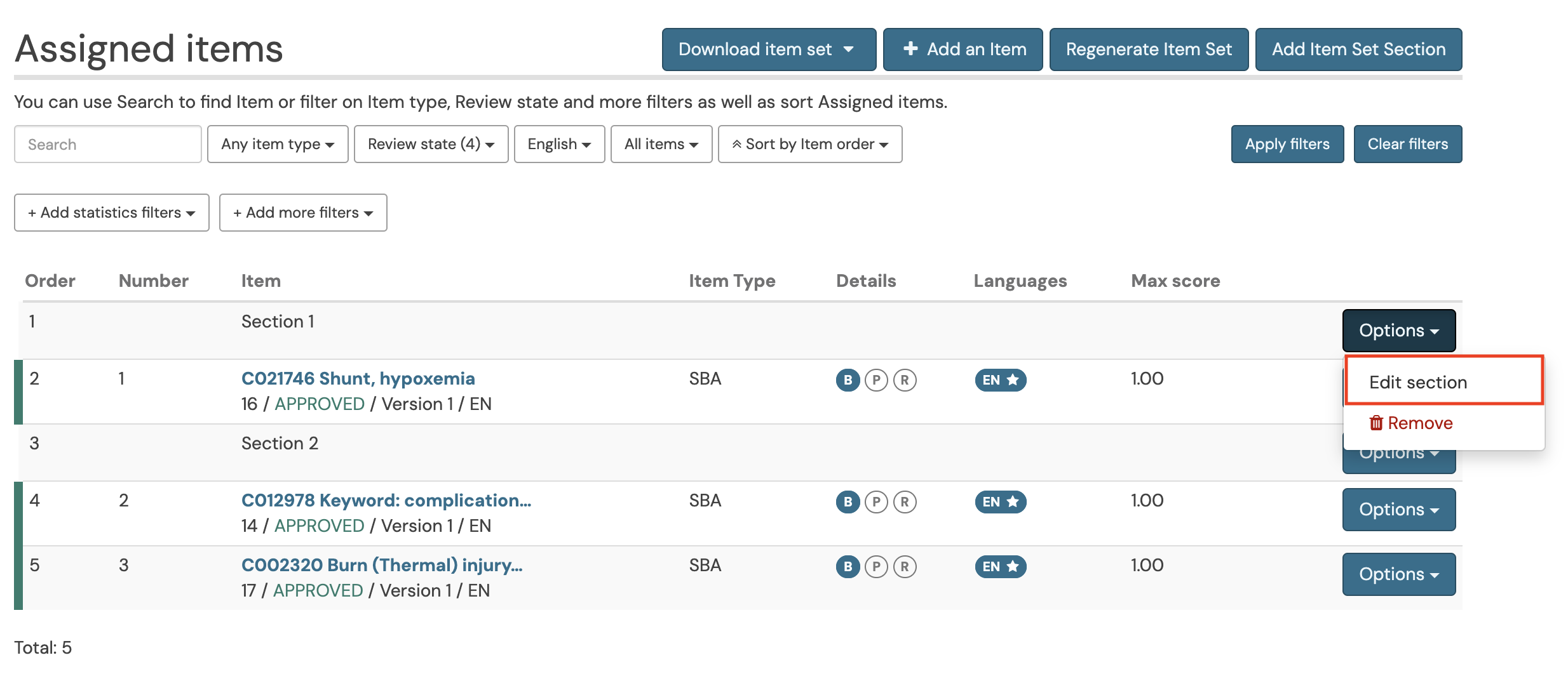 Item set sections – risr/assess